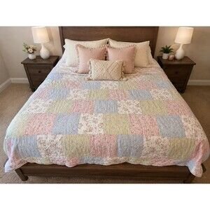Rachel SIMPLY SHABBY CHIC Bohemian Patchwork pink Floral Quilt blanket FL/QN